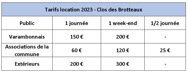 Tarif Clos des Brotteaux